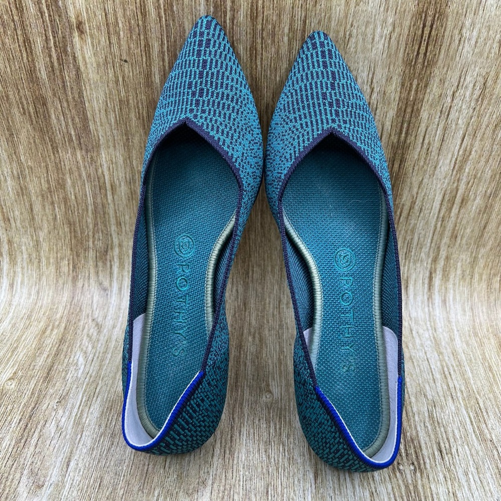 Rothy's The Point Women's 8.5 Spruce Python Geometric Knit Pointed Toe Flats - Picture 6 of 10